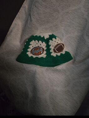 Eagles Green & White Crochet Kids Beanie with Football Patch
